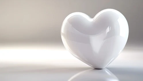 Glossy translucent white heart form rendered with advanced subsurface scattering