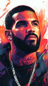 Bold portrait in electric colors and quiet confidence.