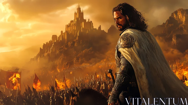Golden hour warlord before storming the burning citadel.