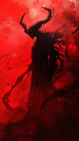 Bloodfire demon rises in swirling scarlet void of dread.