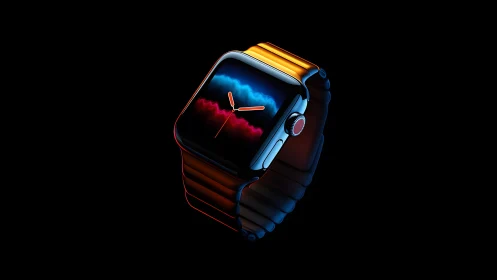 Modern Smartwatch with Vibrant Neon Display in Dramatic Lighting.