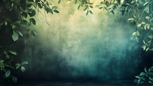 Atmospheric foliage composition with gradient mist effect