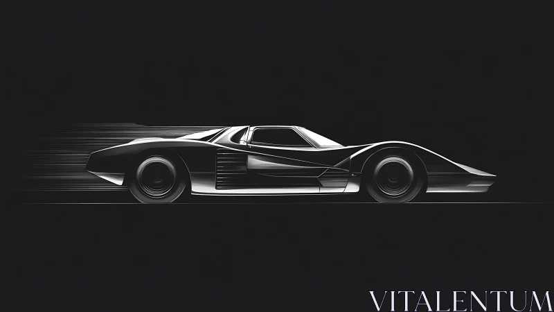 Monochrome retro supercar profile with motion streaks