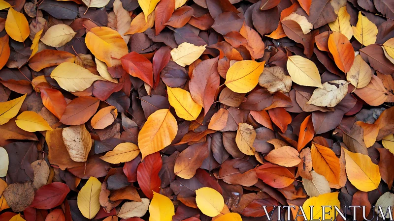 Colorful fallen autumn leaves fully cover the ground