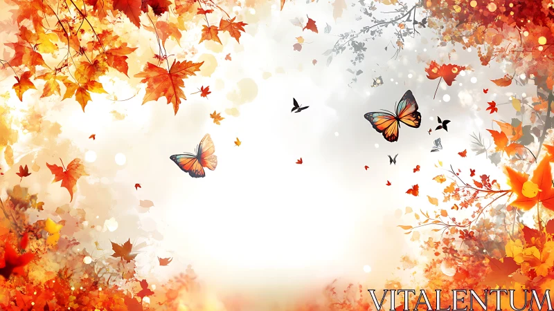 Autumn butterflies glide through luminous maple foliage