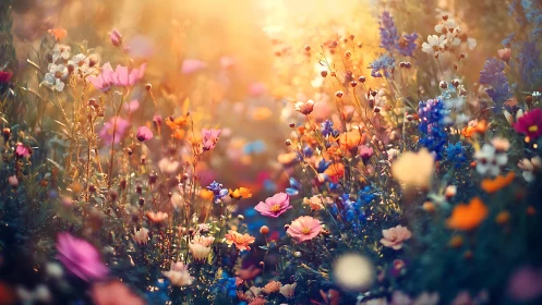 Wildflower Symphony Bathed in Golden Hour Reverie
