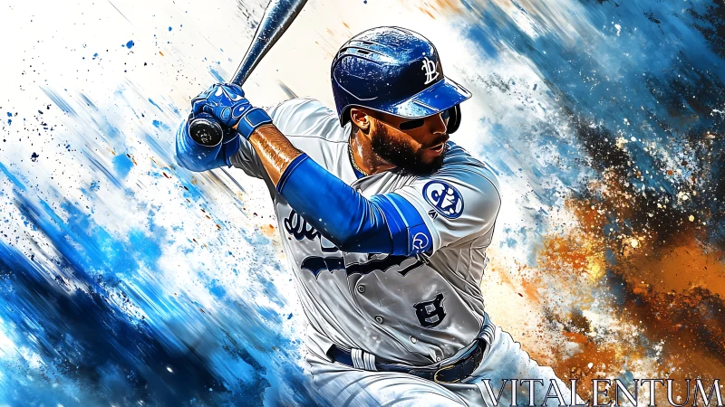 Dynamic baseball slugger surrounded by electric color energy.