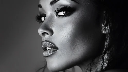 Striking Black and White Close-Up Portrait of a Woman, Modern Style.