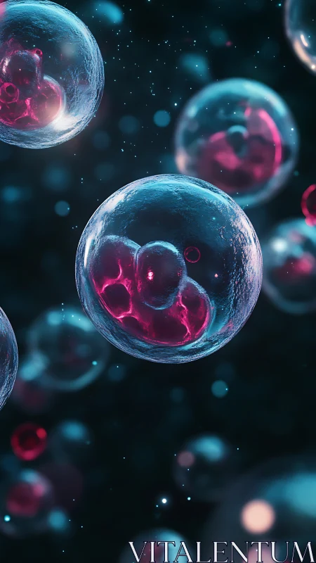 Microscopic cellular spheres with pink internal structures.