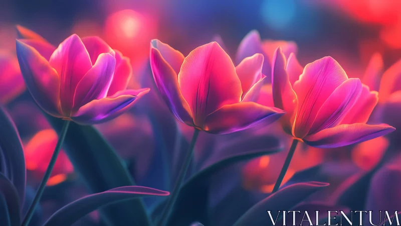 Glowing Tulips Dance in Vibrant Neon Light