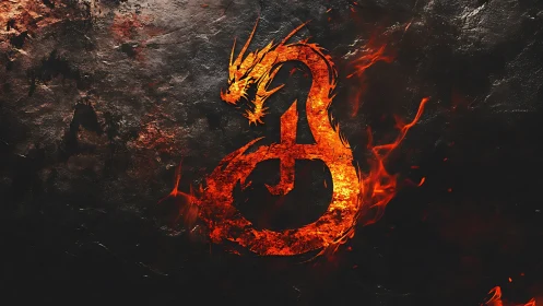 Flaming dragon serpent emblem burns over charred stone