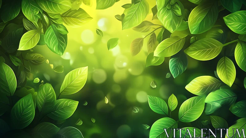 Radiant green foliage with glowing bokeh light backdrop.