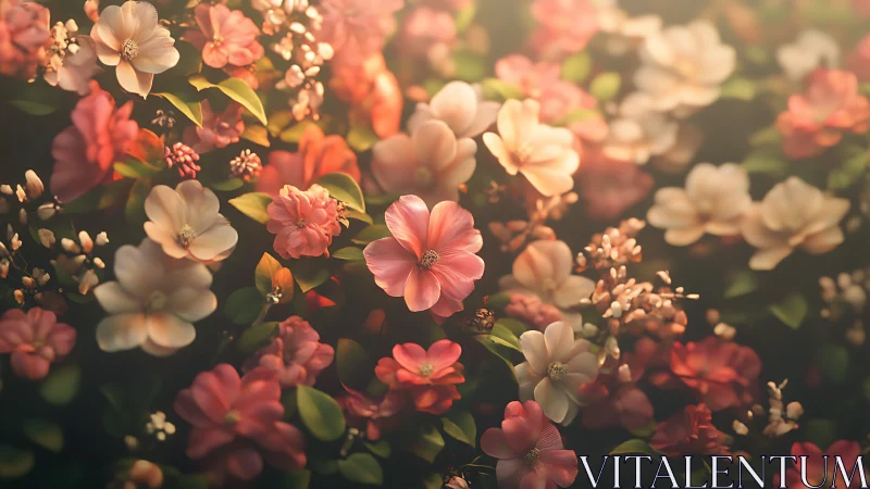 Warm-toned floral arrangement with layered pink and cream blossoms.