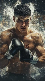Intense Boxer in Dramatic Combat Ready Stance