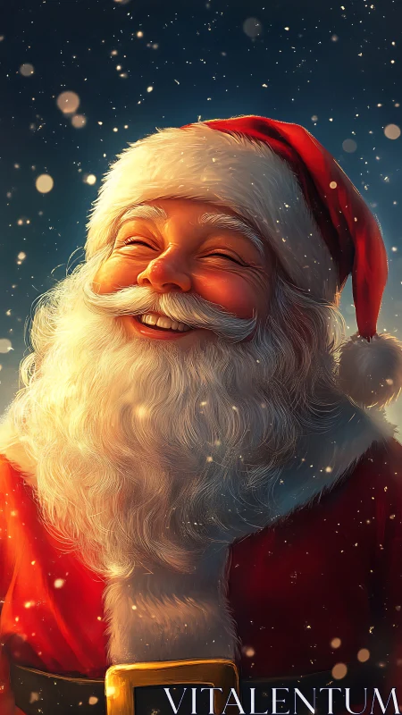 Joyful Santa Claus smiling in a magical winter glow.