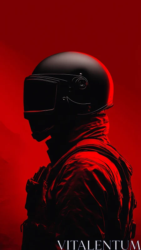 Silhouetted tactical astronaut rendered against red gradient field