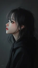 Side-profile digital portrait of pensive girl in low-key light.