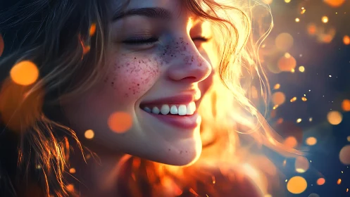 Sunlit freckles dance while her smile catches fireflies