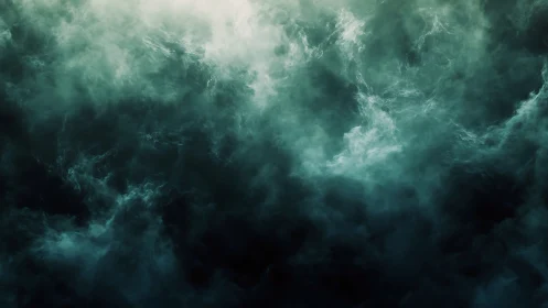 Emerald storm clouds swirl above a brooding abyssal void.