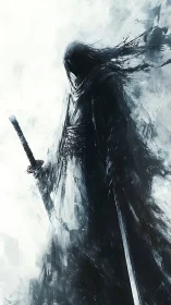 Stormborn wraith-samurai unravels from a blizzard of ink