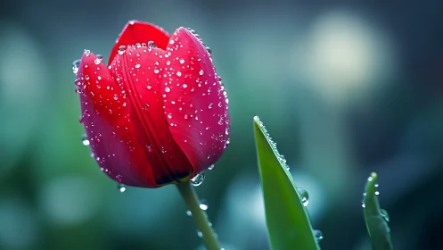 Red Tulip with Water Droplets