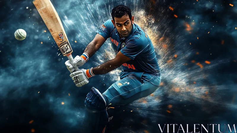 Cricket batter exploding into a powerful, game-winning shot.