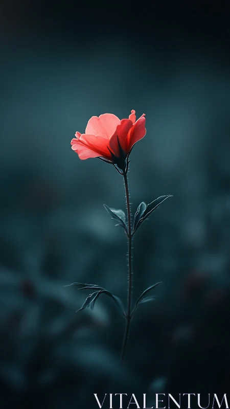 Single red flower stem against dark blurred background.
