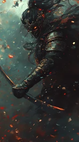 Dark archer warlord in infernal armor, dynamic digital painting.