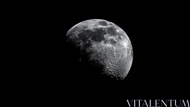 Half moon glows sharply against deep black night sky