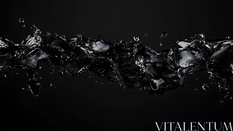 Gleaming black liquid in motion across a dark backdrop.