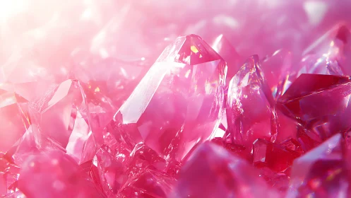 Radiant pink crystals glowing with soft, dreamy light.