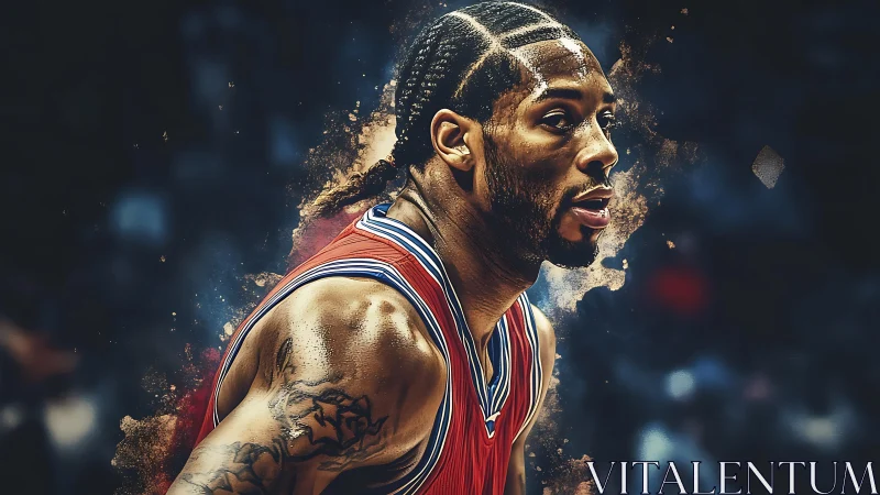 Focused basketball player portrait in dynamic motion.