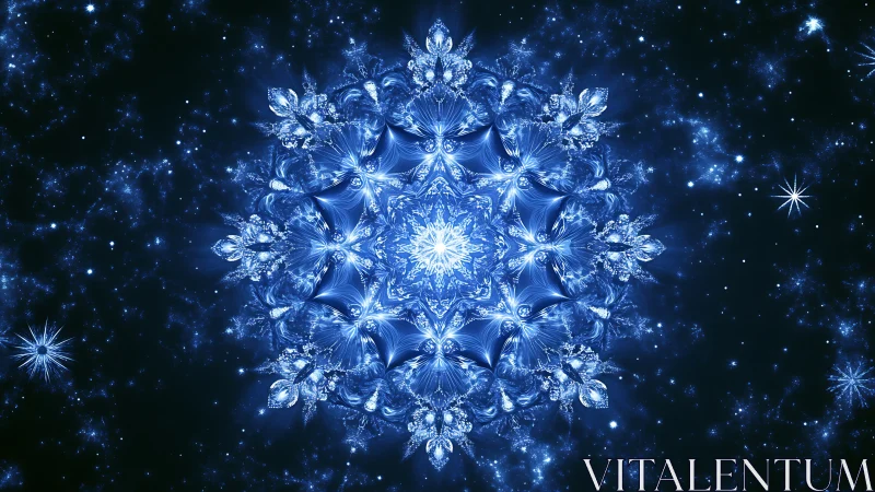 Stellar ice mandala blooming in deep sapphire cosmos.