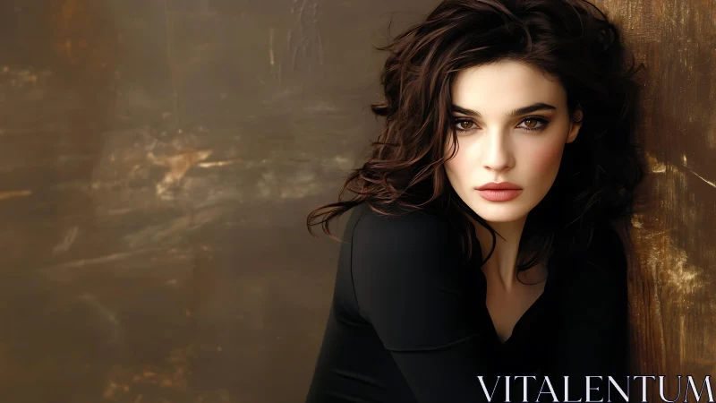 Velvet gaze carves quiet drama against burnished bronze wall