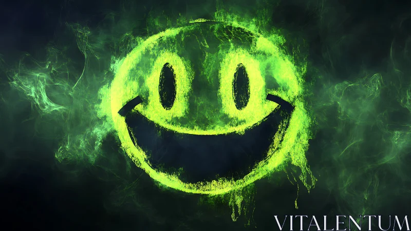 Glowing neon smiley face formed by fractal plasma haze