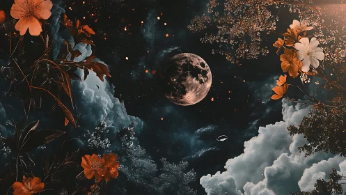 Moonlit blossoms drift gently above a dreaming night sky