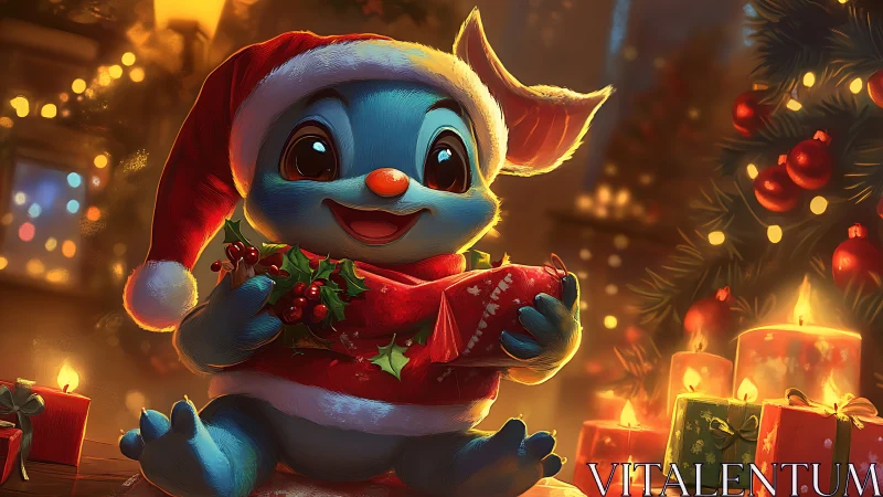 Blue Christmas critter sharing cozy holiday cheer.