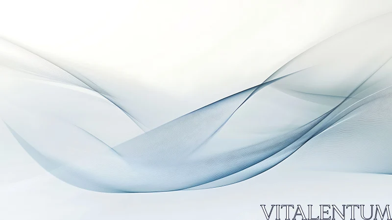 Minimalist blue wave ribbons curve across white field.