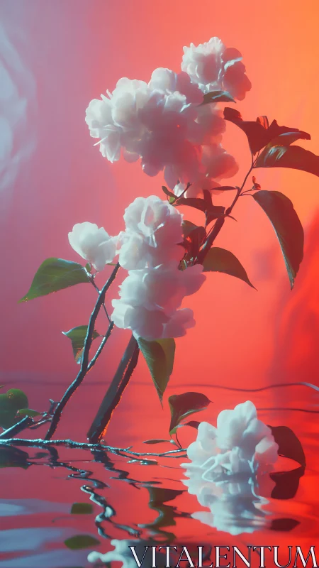 White Carnations Against Gradient Coral Backdrop.