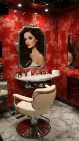 Glamorous red salon corner captures luxurious beauty ritual
