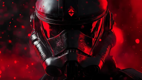 Fierce sci fi trooper glowing in dramatic red light.