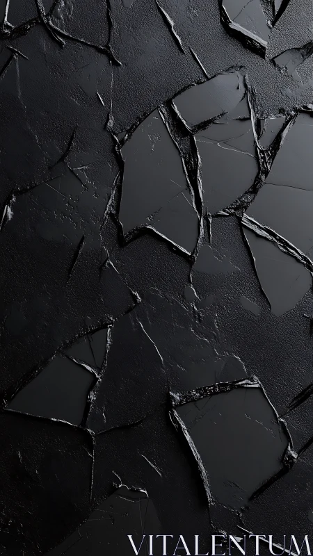 Textured cracked black surface with glossy shards pattern.