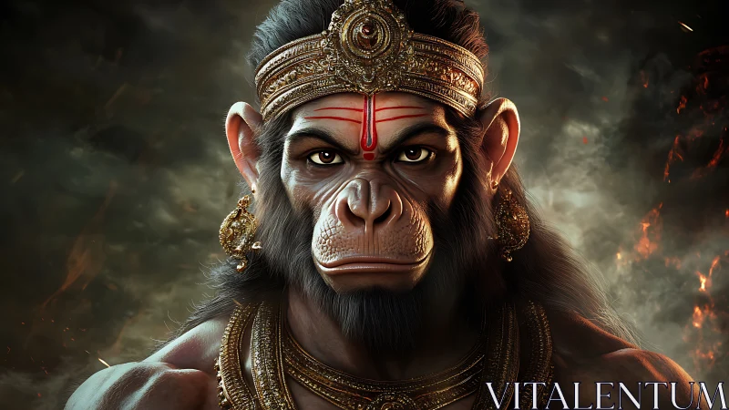 Mythic simian warrior rendered in hyperreal 3D portrait lighting