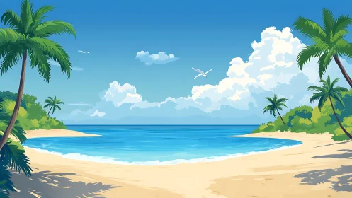 Tropical Lagoon Dreams: Where Palms Kiss Sandy Shores.