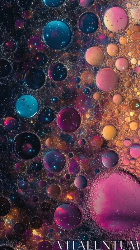 Floating neon bubbles drift through a cosmic abstract haze