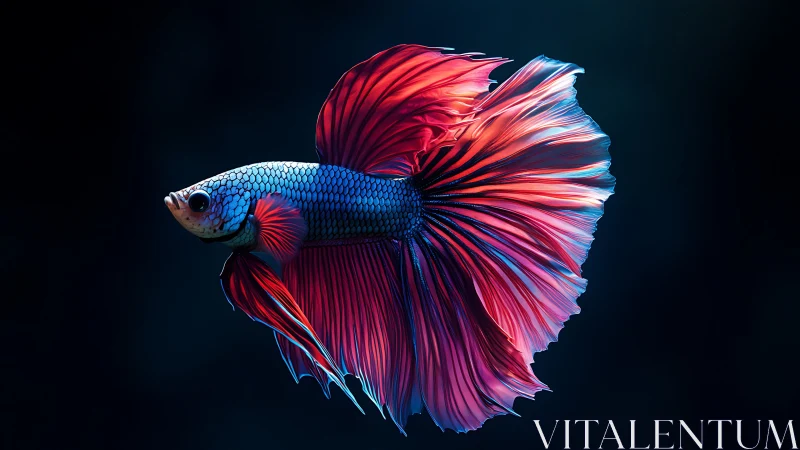 Vibrant betta fish with flowing red and blue fins.