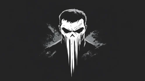 Dark skull-masked figure with dripping monochrome visage.