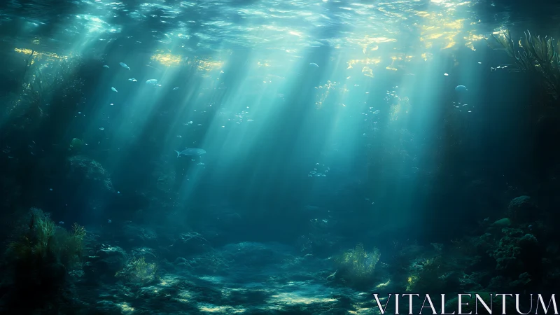 Sunlit ocean cathedral where drifting fish chase liquid light.