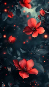 Luminescent Petals Drift Through Twilight Nebula.