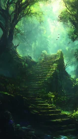 Verdant Gateway: Where Forgotten Stairs Lead Into Luminous Mystery.